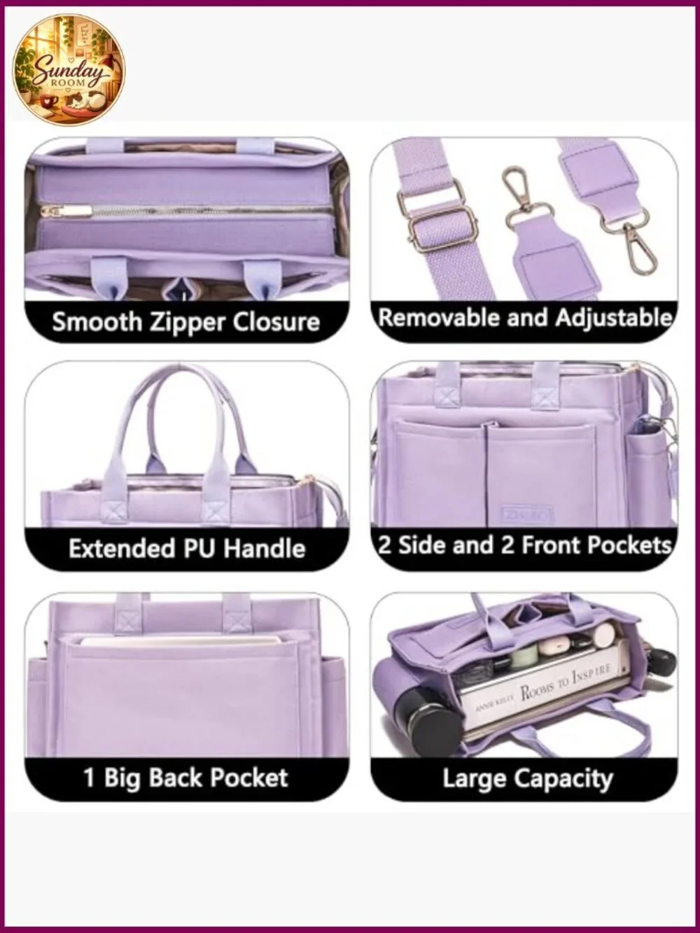 Canvas Tote Bag Large Laptop Work Bag Crossbody Shoulder Purse Travel